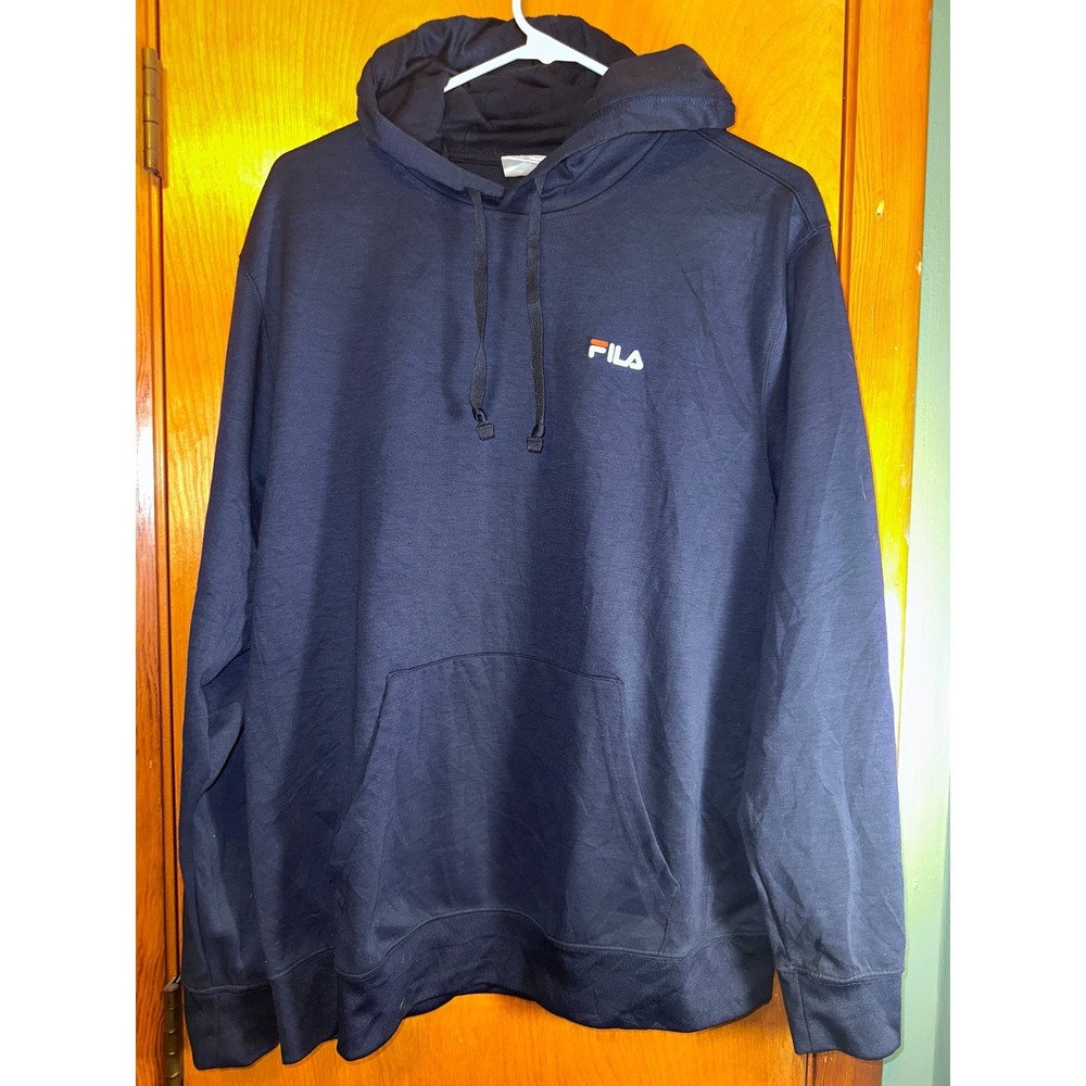 FILA Hoodie Sweatshirt Mens Size M Medium Navy Blue Pullover Kangaroo Pocket